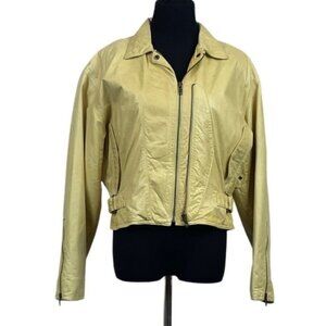 Robert Comstock Zip Up Yellow Rhino Leather Jacket Sz 6 (EU 38)